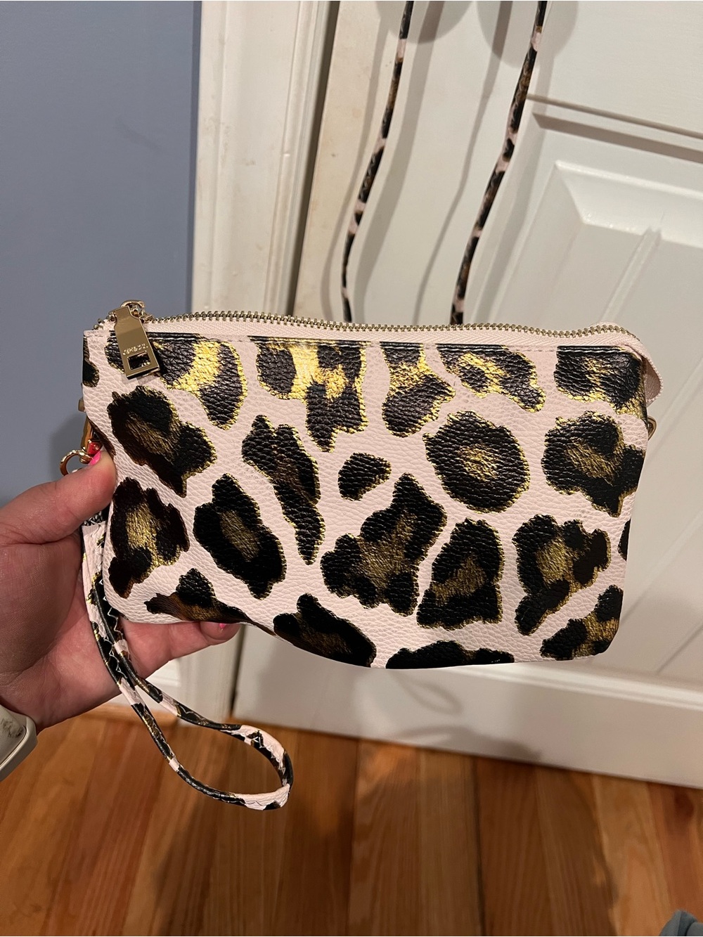 Jen & Co Riley Gold Black Leopard Crossbody and Wristlet